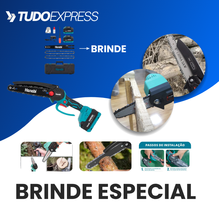 Motosserra Portátil T-express + 1 Bateria Externa Brinde